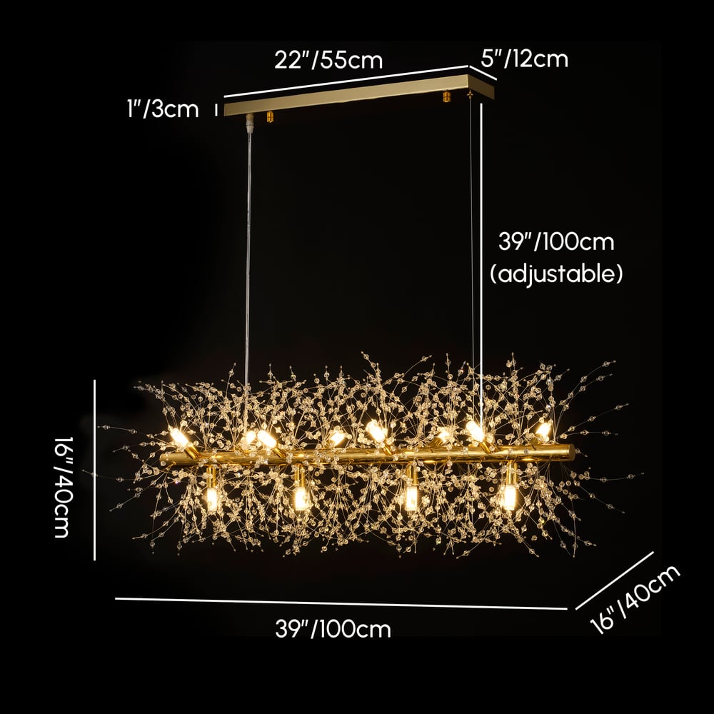 Mid-Century Modern 12-Light Crystal Firework Sputnik Kitchen Island Lighting in Gold weights dimensions image
