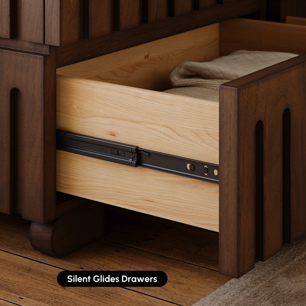 Comò moderno Florva da 119 cm in legno di frassino a 6 cassetti con piano in pietra sinterizzata effetto travertino Immagine della finestra