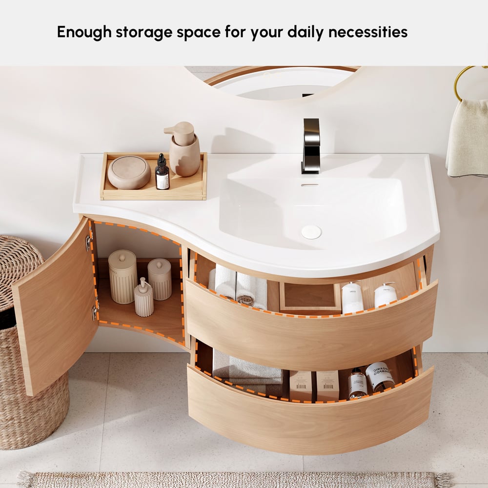 35" Floating Single Curved Bathroom Vanity with Sink & Storage window image