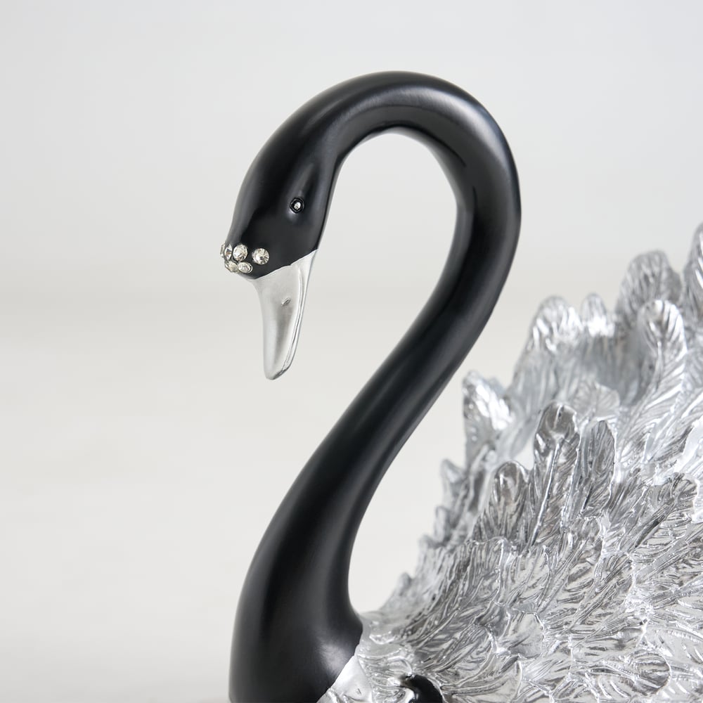 2-Piece Resin Swan Figurines – Elegant Black & Silver Swan Decorative Storage Set window image