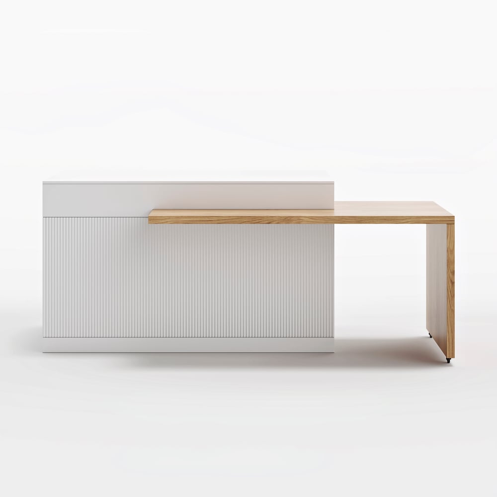Îlot de cuisine extensible en bois de 81''-112" avec rangement, Naturel & Blanc image de fenêtre