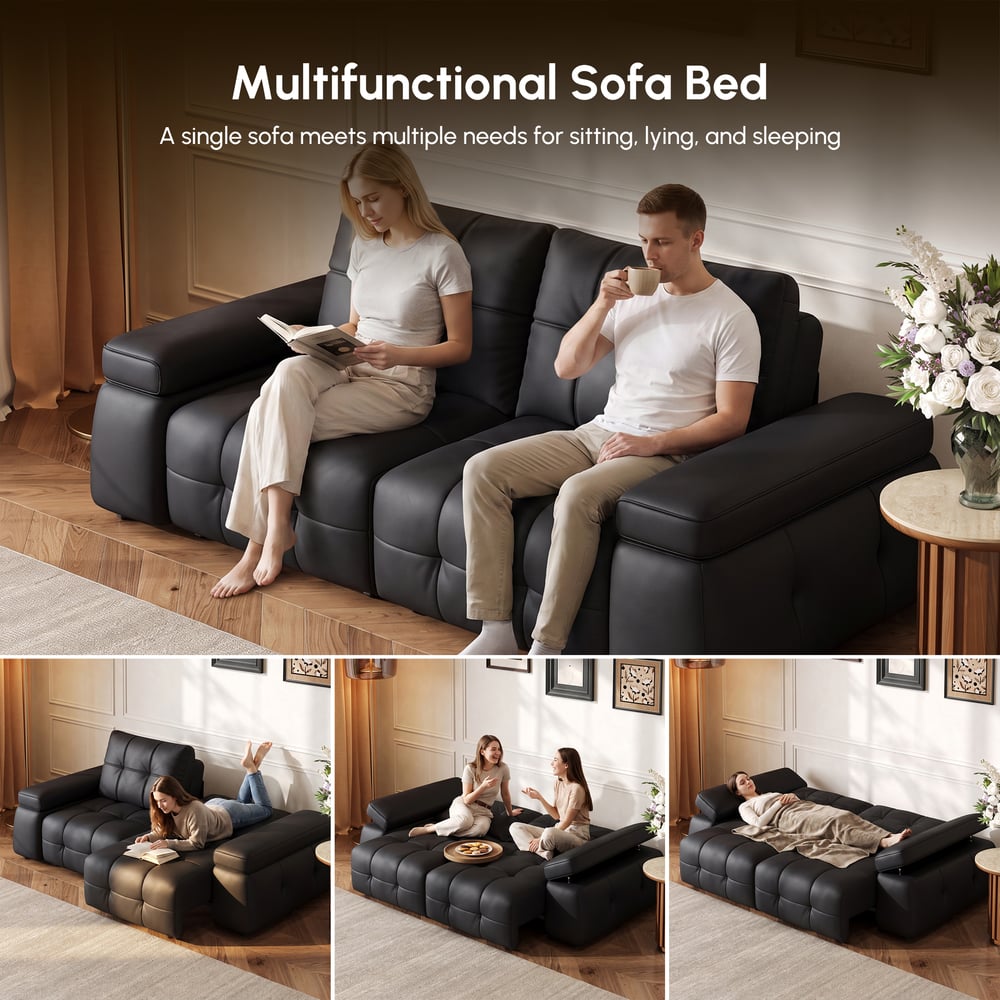 96" 2-Seater Genuine Leather Power Convertible Sleeper Sofa with adjustable armrests window image