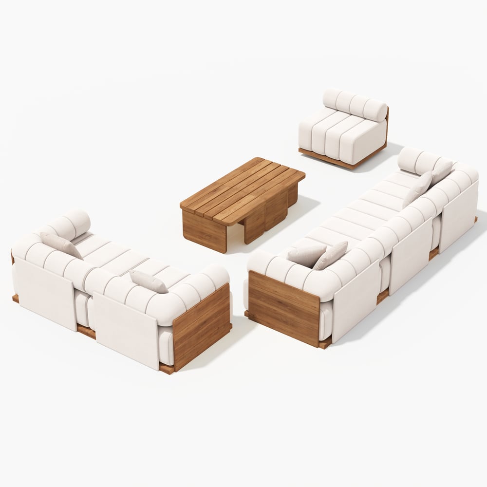 Resaro 9-Piece Outdoor Modular Natural Teak Sectional Fluted Sofa Set window image