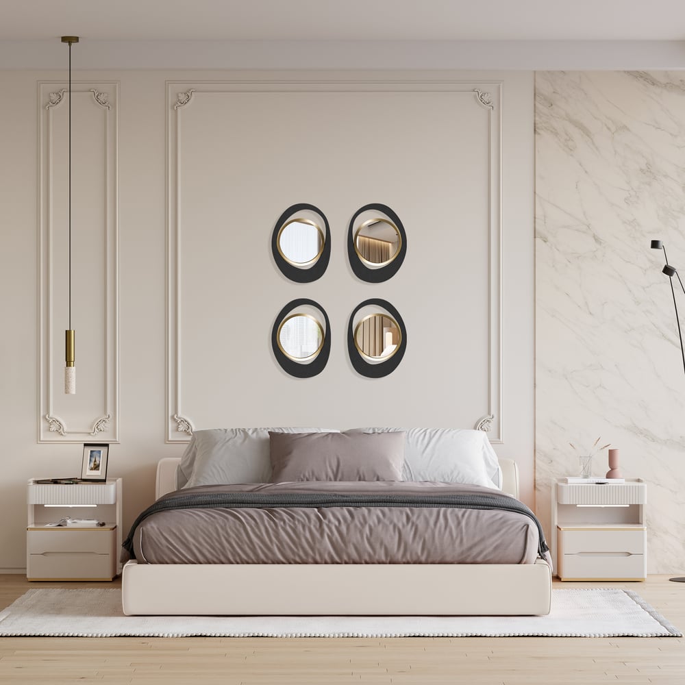 Abstract Wall Mirror, Matte Black and Gold, Horizontal or Vertical window image