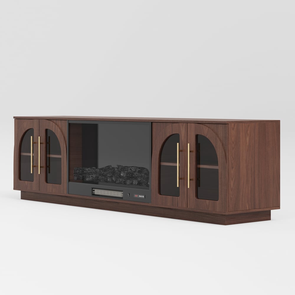 Arune 80" Arched Glass Doors Electric Fireplace TV Stand with Remote Control window image