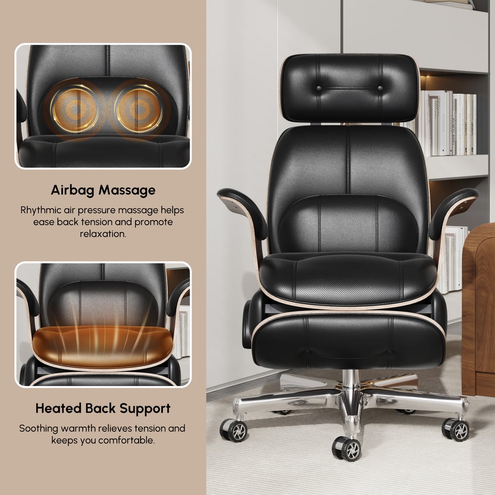Black Genuine Leather Power Reclining Executive Office Chair Swivel Office Desk Chair window image