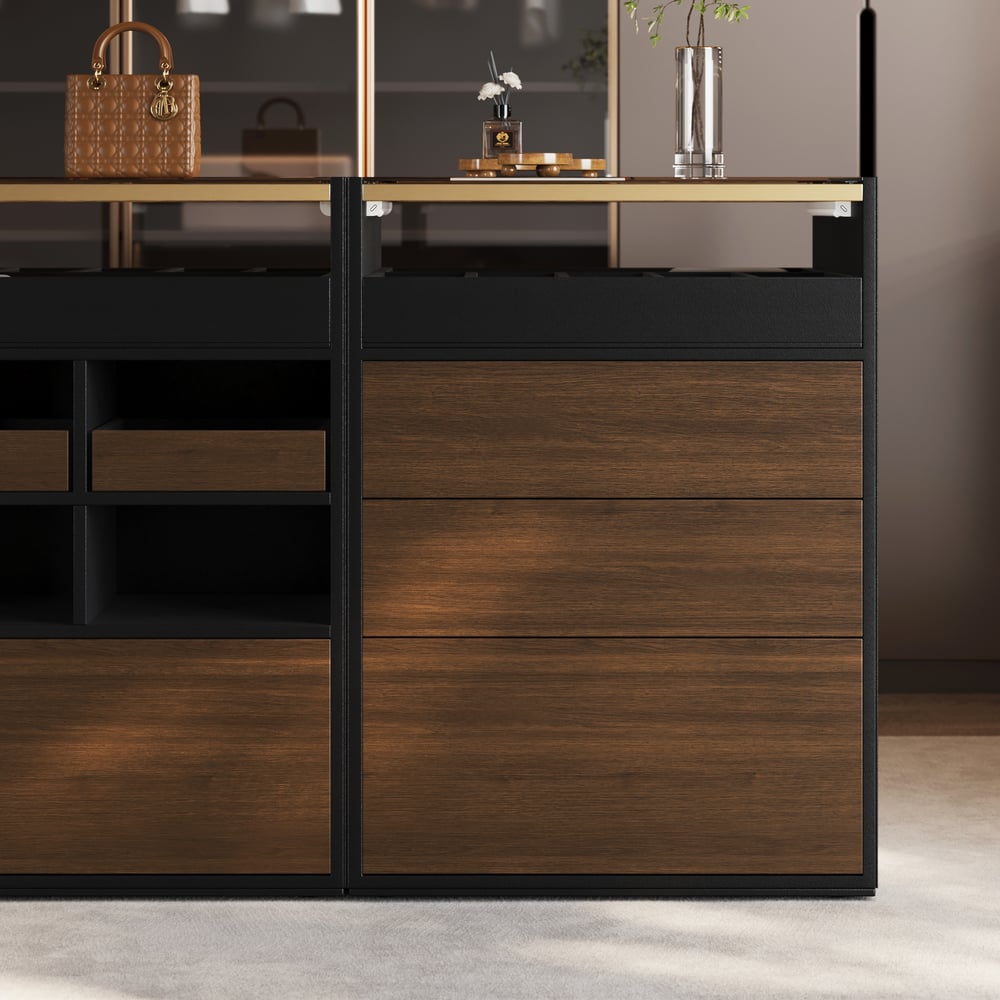 Saddle Leather 7-Dresser Walk-In Closet Island with Light & Jewelry Display window image