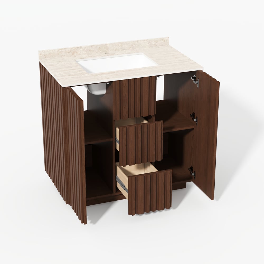 Aura 36" Fluted Freestanding Bathroom Vanity with Sink and Light window image