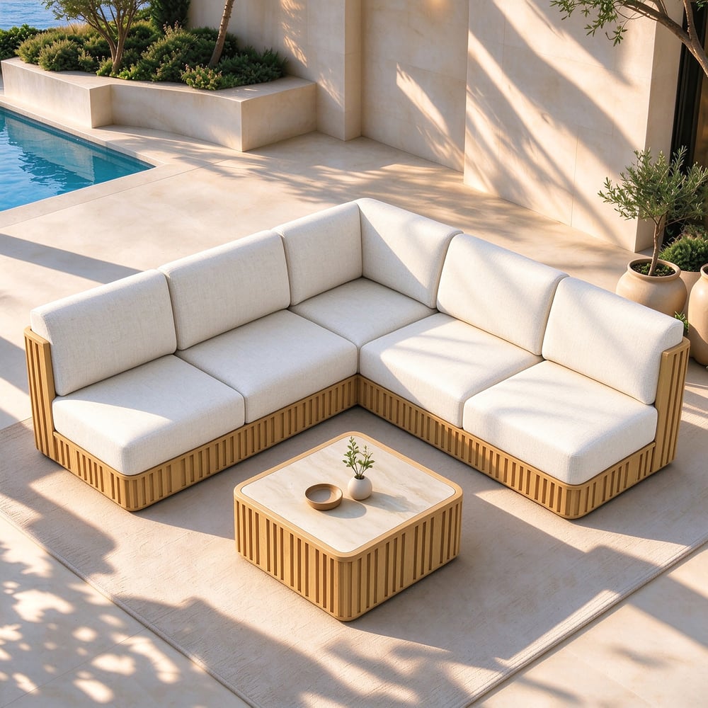 Flutera 3-Piece Outdoor Fluted Aluminum Sectional Sofa Set window image