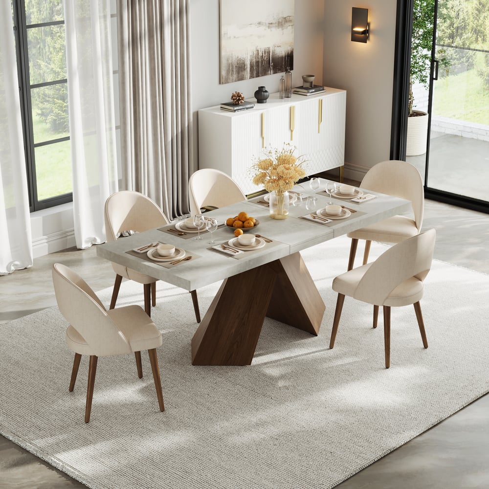 Juego de comedor Mesa de comedor de madera extensible de 160 a 200 cm con 6 sillas Imagen de ventana