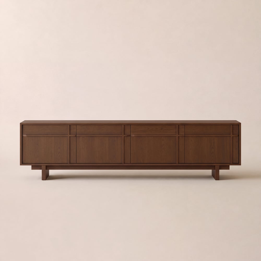 Panvyr 80" Ash Wood Walnut TV Stand with Storage window image