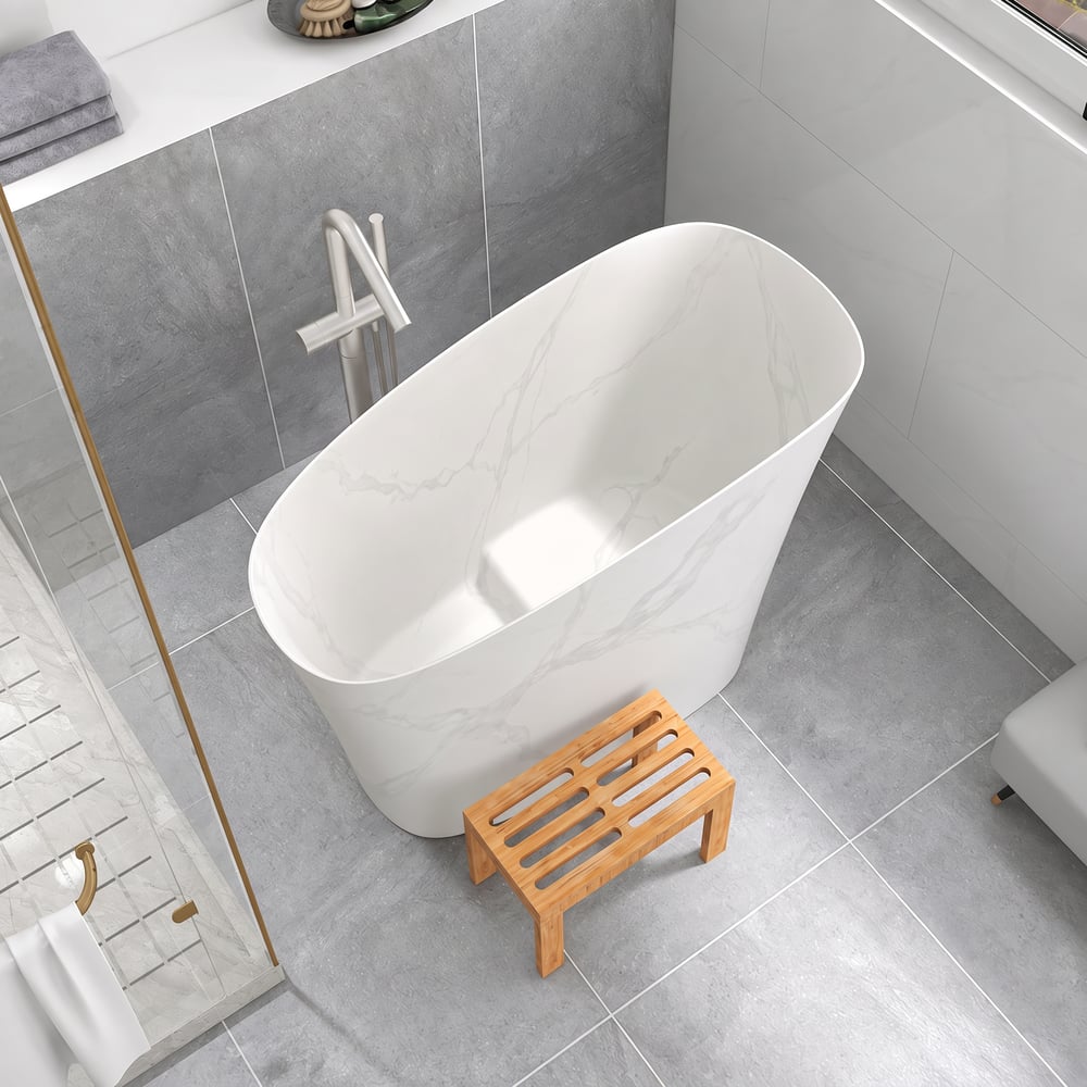 47" Japanese-style irregular freestanding stone resin soaking bathtub, marble effect window image