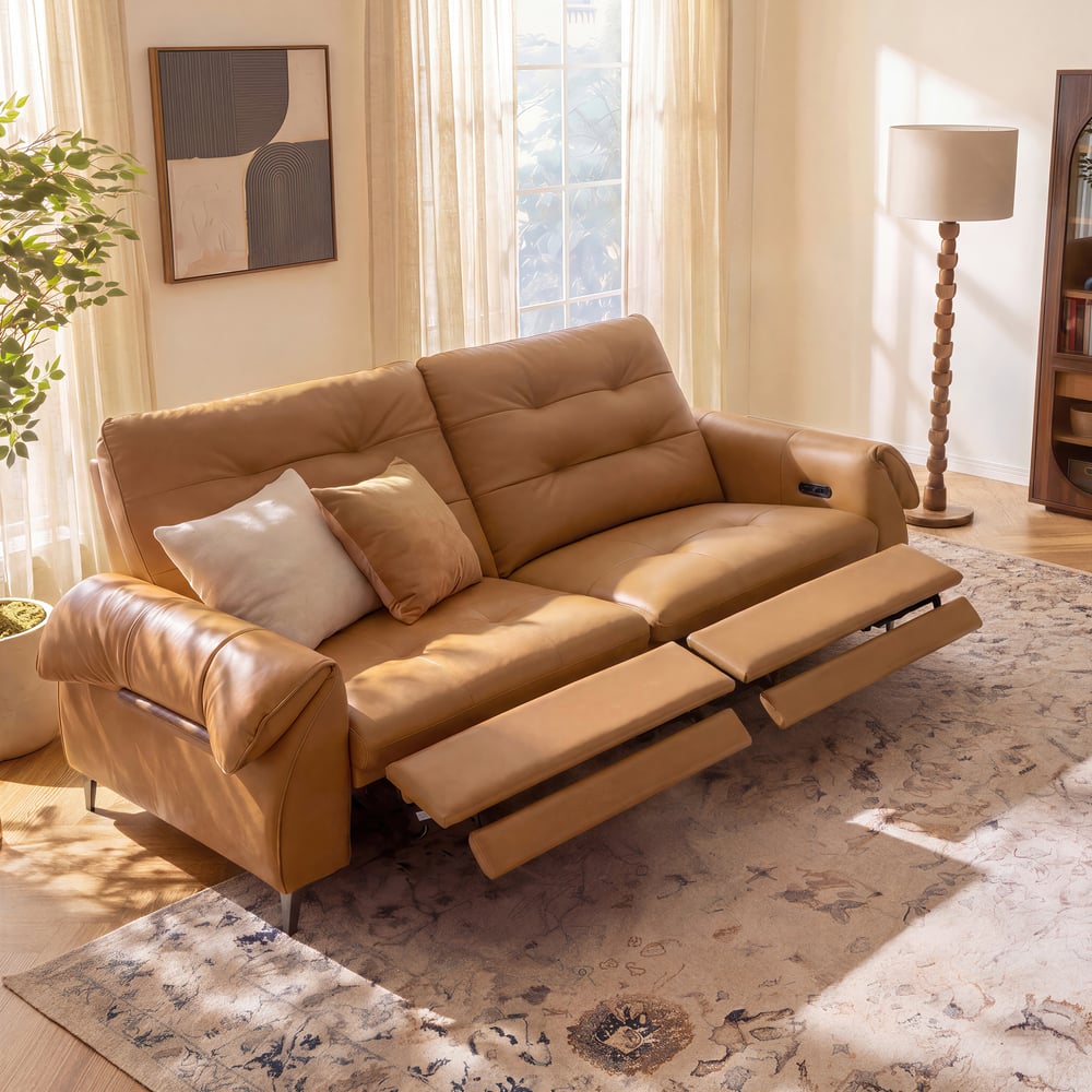 85" 2-Seater Genuine Leather Power Reclining Sofa with USB & USB-C Charging Ports window image