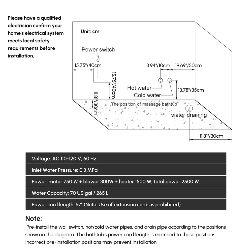 59" Whirlpool Bathtub with 7 Massage Jets, 8 Air Jets & Thermostatic Control weights dimensions image