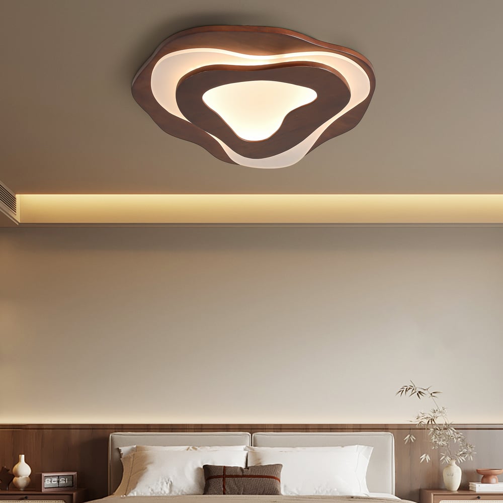 Nordic Walnut Flush Mount LED Irregular Shape Ceiling Light window image