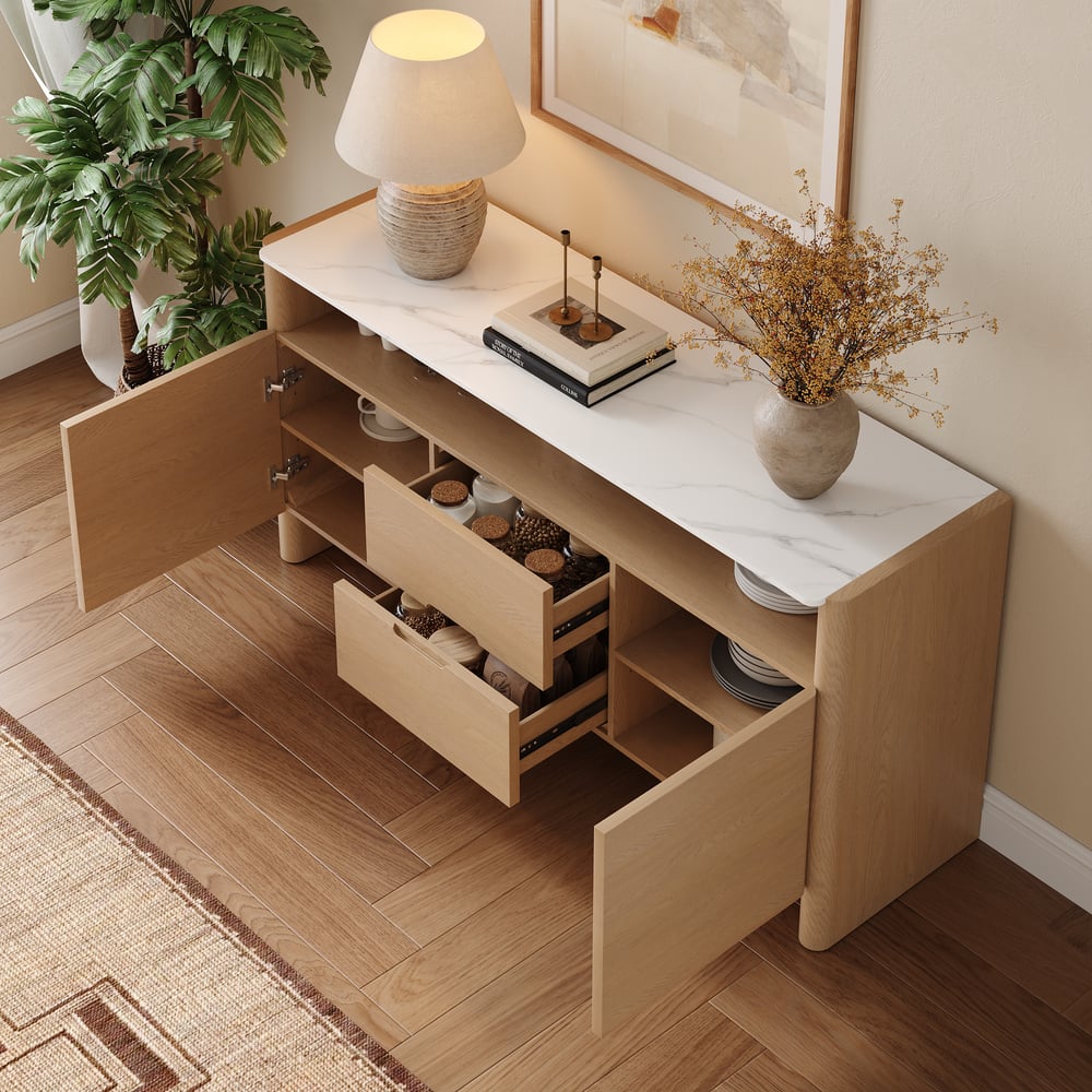 Arvona 63" Sintered Stone Sideboard with Open Storage & Adjustable Shelves window image