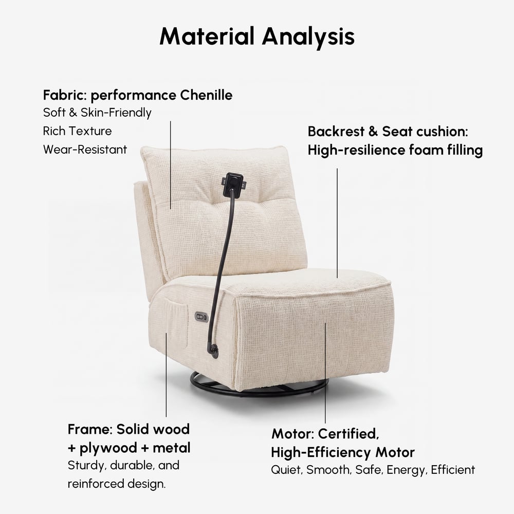 Performance Chenille Power Swivel Rocker Recliner Accent Chair with Phone Holder window image