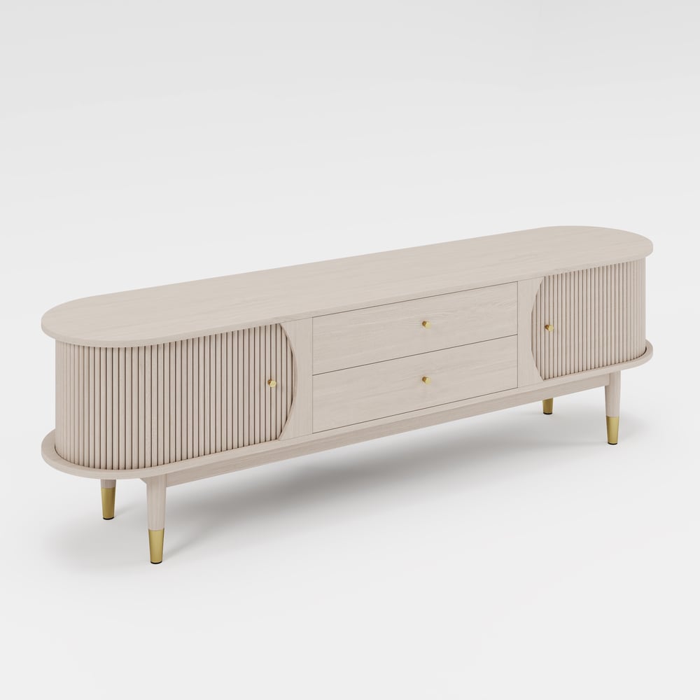 72" Ash Wood Fluted TV Stand with Storage window image