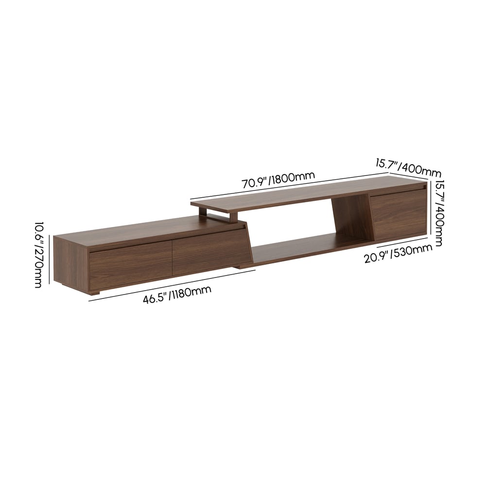 Ensemble meuble TV Fero en bois blanc et noyer, meuble TV extensible et table basse rectangulaire Poids, dimensions, image