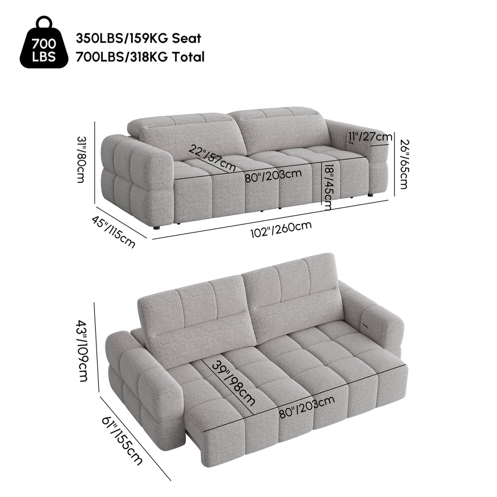 Performance Chenille Power Sleeper Sofa with Adjustable Headrests weights dimensions image
