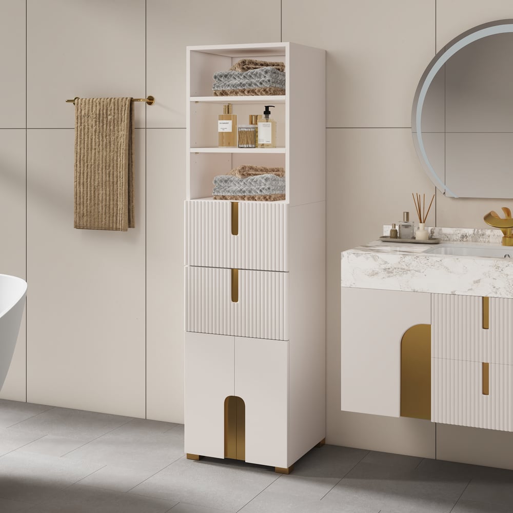 Artis 59" Bathroom Storage Cabinet – Freestanding Linen Tower with 2 Drawers & 2 Doors window image