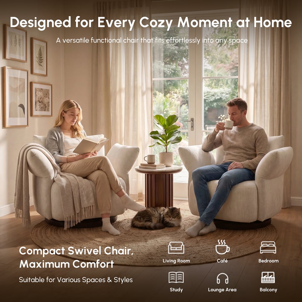 Performance Chenille Swivel Accent Chair with Adjustable Armrest window image