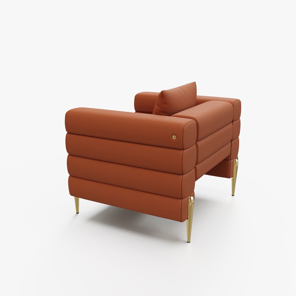 Set divano 3 pezzi Axial con divano chaise longue, pouf e poltrona d'accento Immagine della finestra