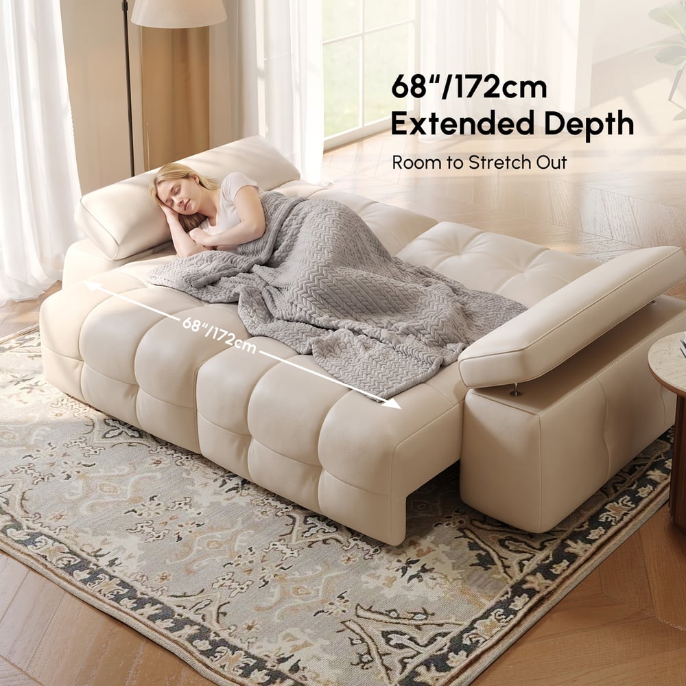 96" 2-Seater Genuine Leather Power Convertible Sleeper Sofa with Adjustable Armrests window image