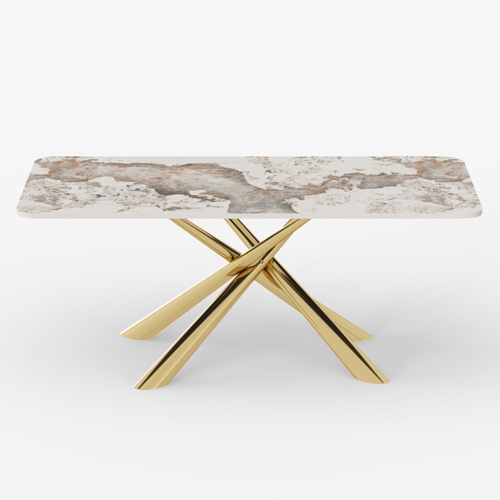 Dining Set 200 cm Rectangle Glossy Pandora Sintered Stone Dining Table with 6 Chairs window image
