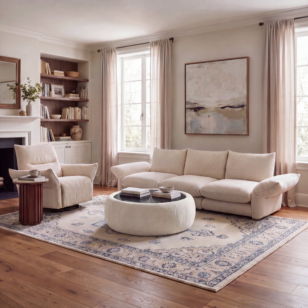Modern 39" Round Performance Chenille Ottoman Coffee Table with Hidden Storage window image