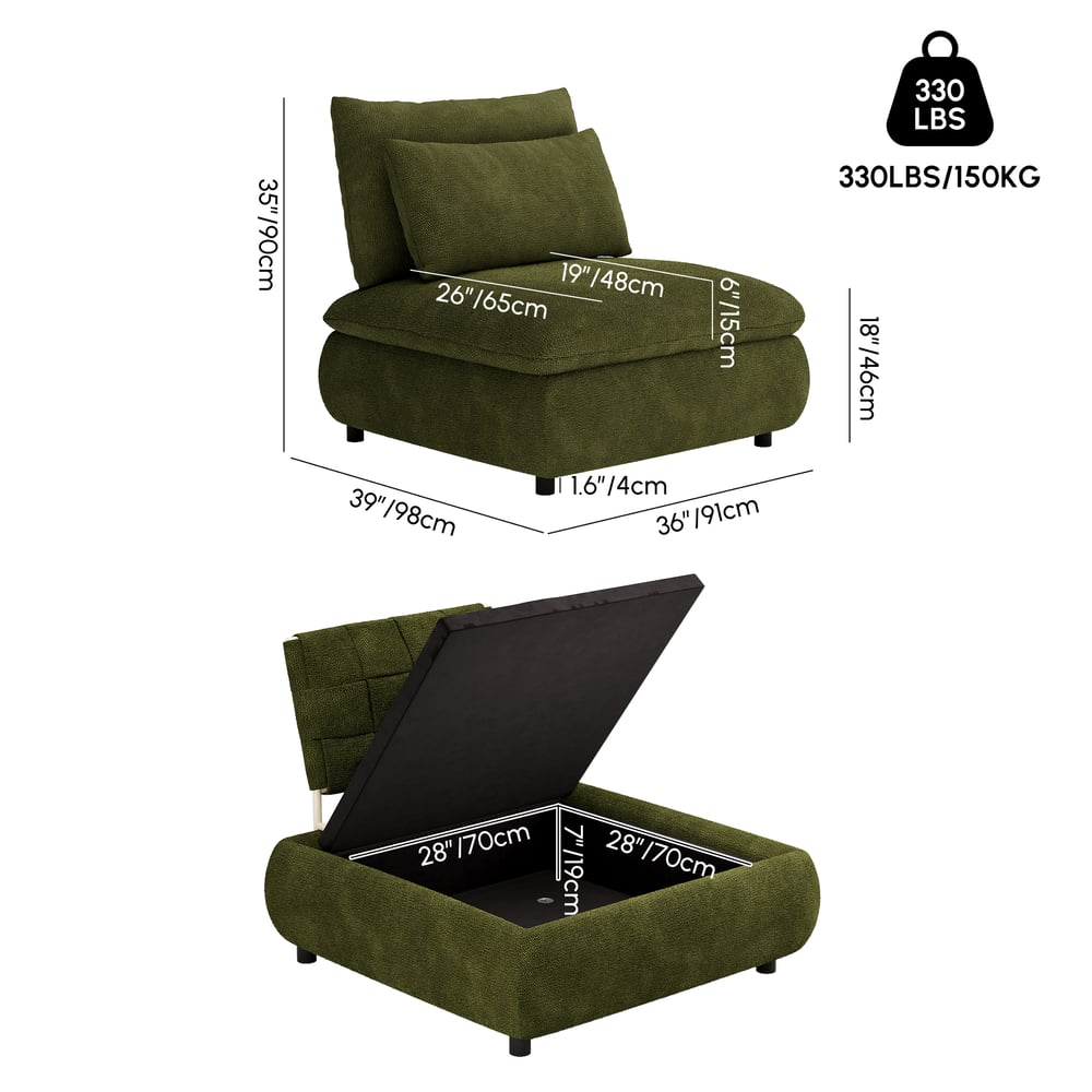 36" Chenille Slipper Accent Chair with Hidden Storage & Removable Backrest weights dimensions image