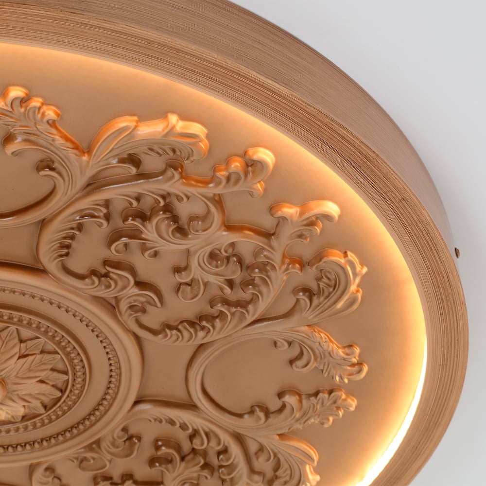 French Elegant Natural Resin 3D Carved LED Dimmable Flush Mount Ceiling Light window image