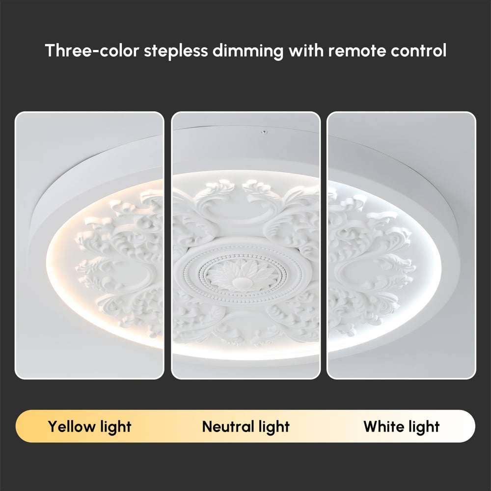 French Elegant White Resin 3D Carved LED 3-Mode Dimmable Flush Mount Ceiling Light window image
