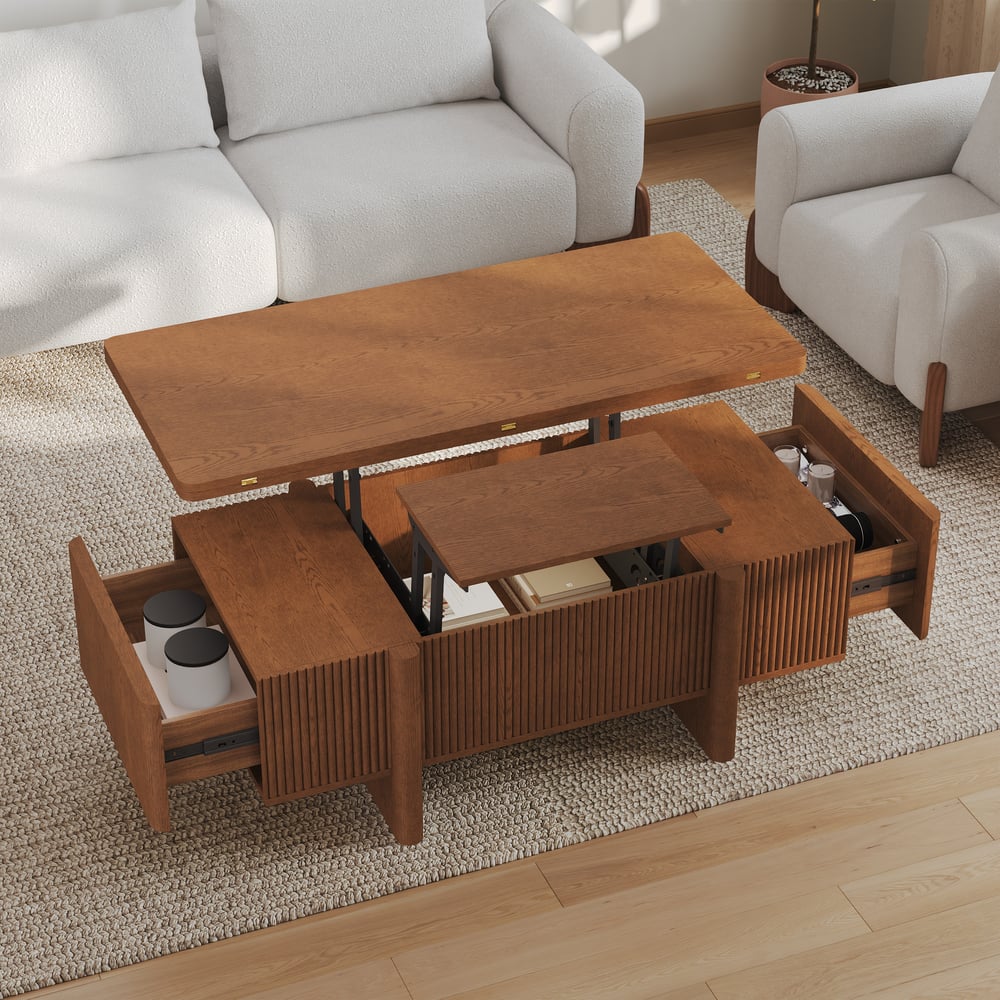 47" Fluted Lift-Top Walnut Coffee Table with 2 Drawers window image