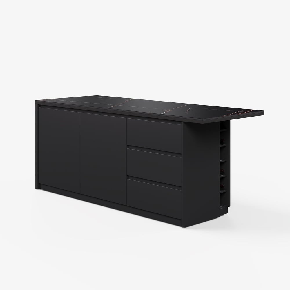 Modern 72" Sintered Stone Kitchen Island with Storage, Black window image