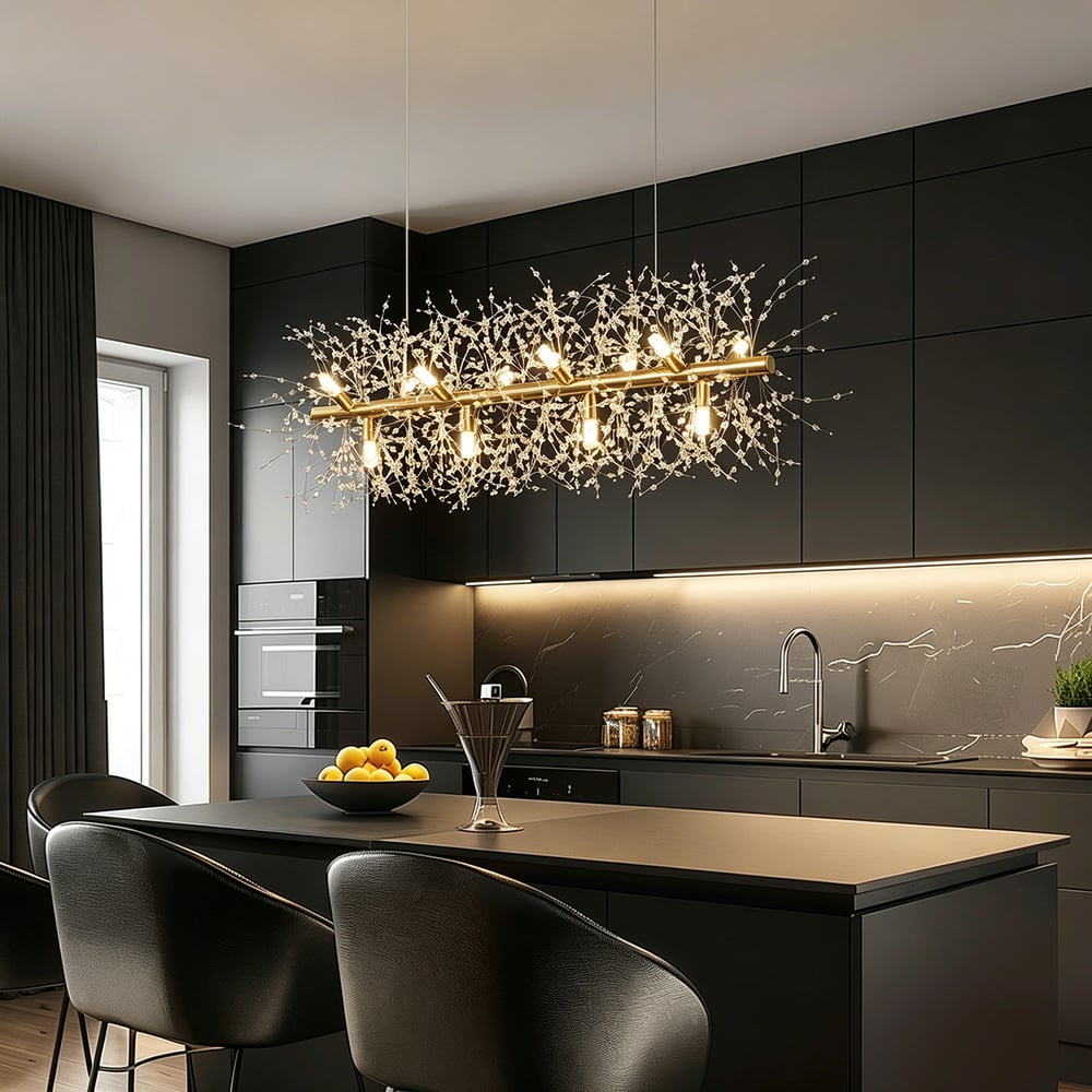 Mid-Century Modern 12-Light Crystal Firework Sputnik Kitchen Island Lighting in Gold window image
