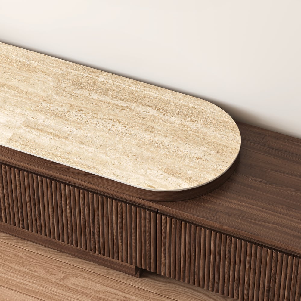 Rack de TV Extensível Velar 71"-114" com Tampo de Pedra Sinterizada e 3 Gavetas Imagem da janela