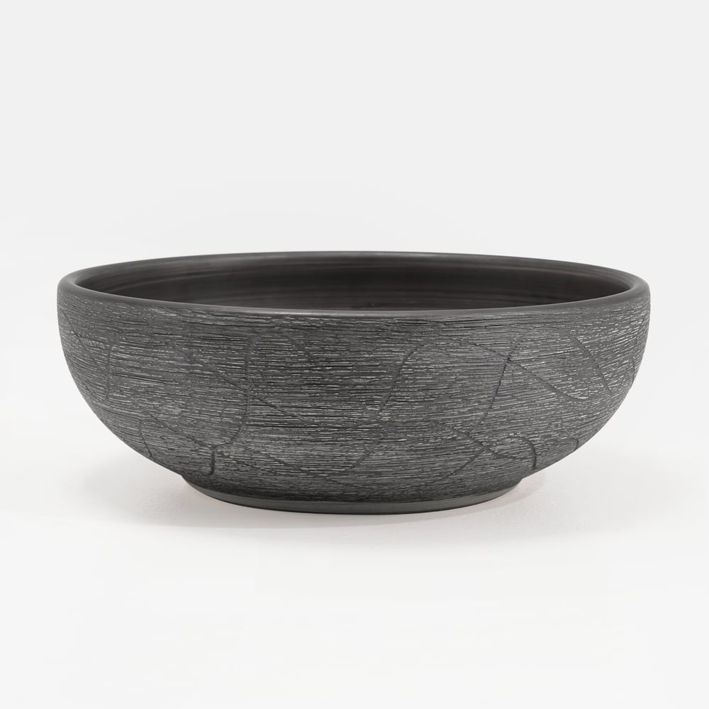 Vasque de salle de bain ronde en céramique grise de 40cm – évier à poser avec glaçure mate image de fenêtre