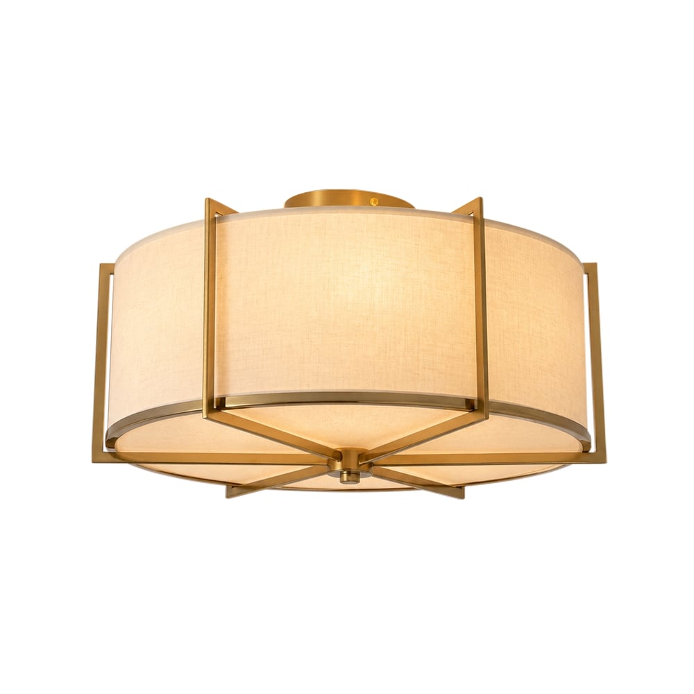 18" Fabric Flush Mount Light in Gold Finish, 3-Light window image