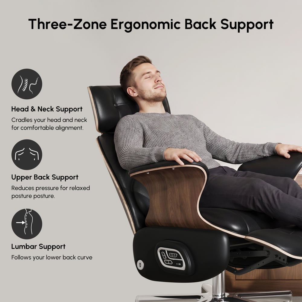 Black Genuine Leather Power Reclining Executive Office Chair Swivel Office Desk Chair window image