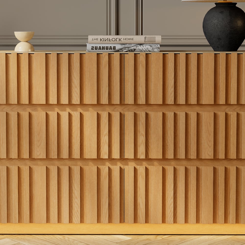 Aura 59" Natural Sintered Stone 6-Drawer Dresser with Lighting window image