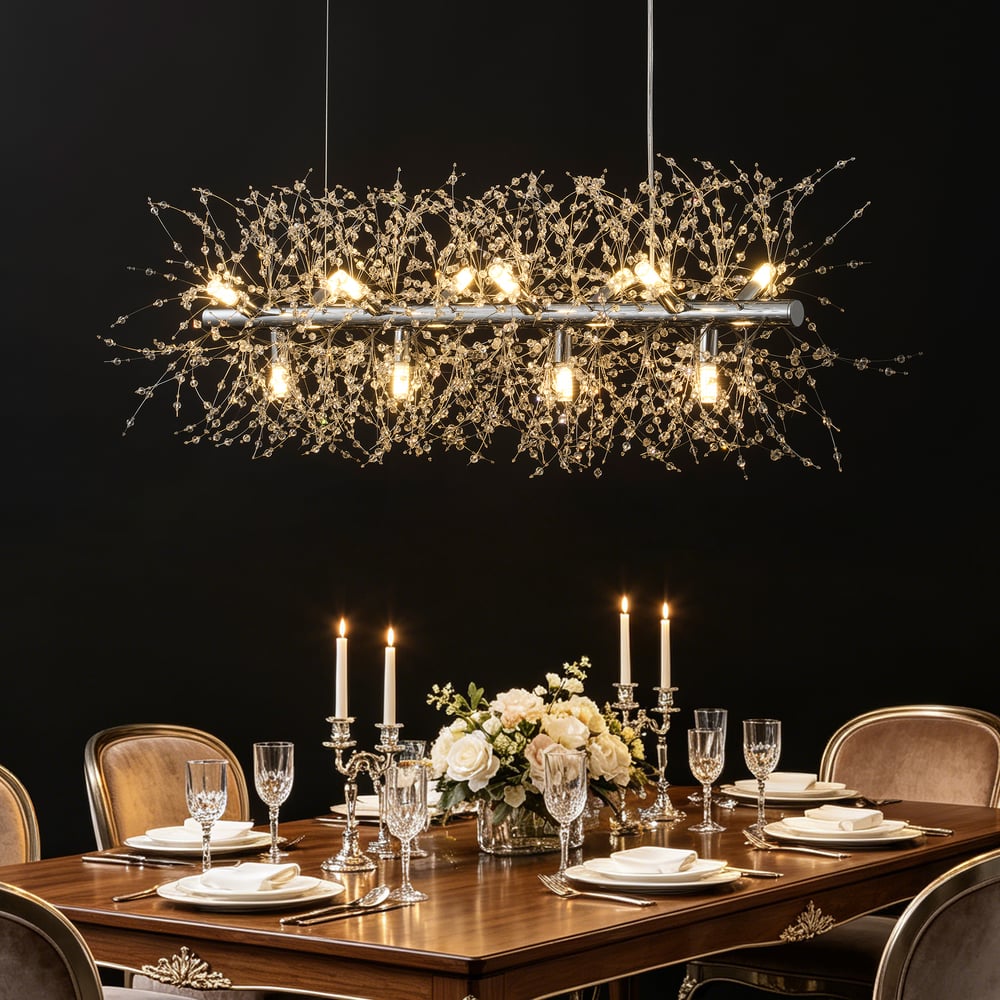 Mid Century Modern 12-Light Crystal Firework Sputnik  Kitchen Island Lighting in Chrome window image