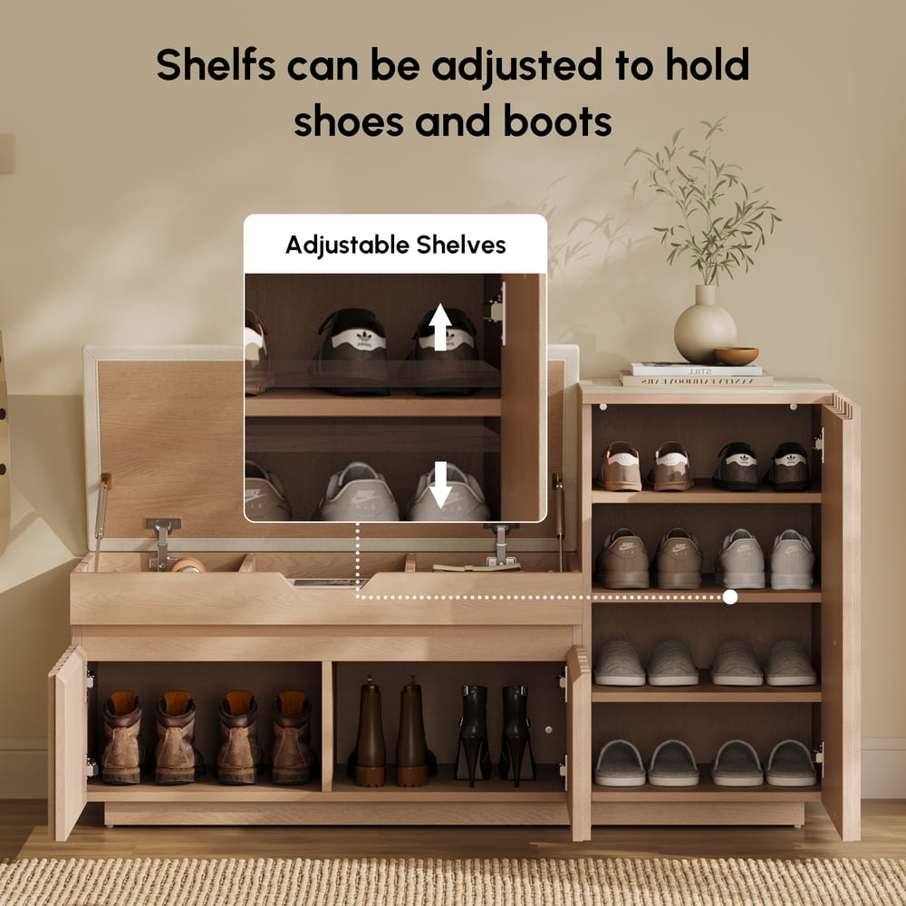 Aura 47” Wooden Shoe Storage Bench with Right-Side Cabinet for Entryway window image