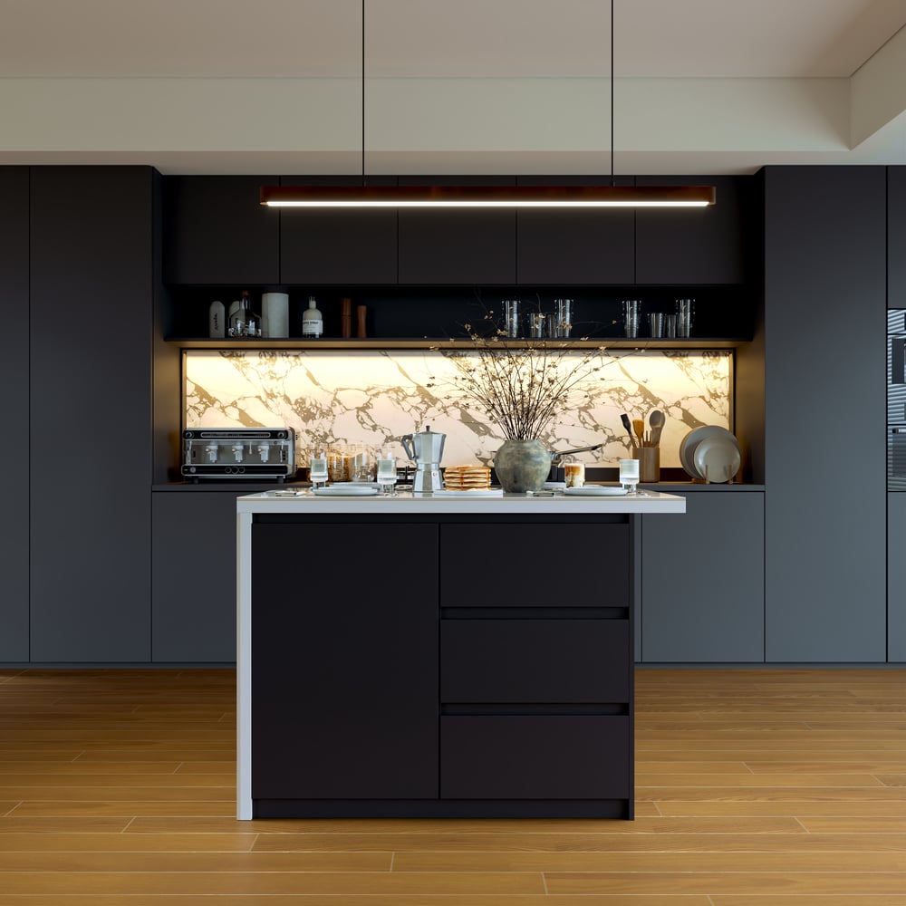 Modern 1270 mm Glossy Sintered Stone Kitchen Island with Storage, White & Black window image