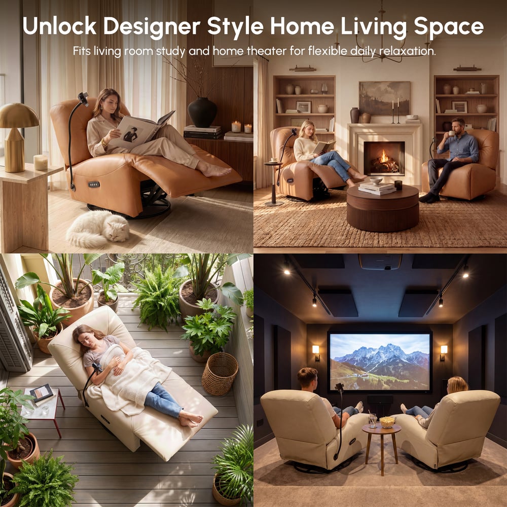 Leather Power Swivel Rocker Recliner Accent Chair with Phone Holder window image