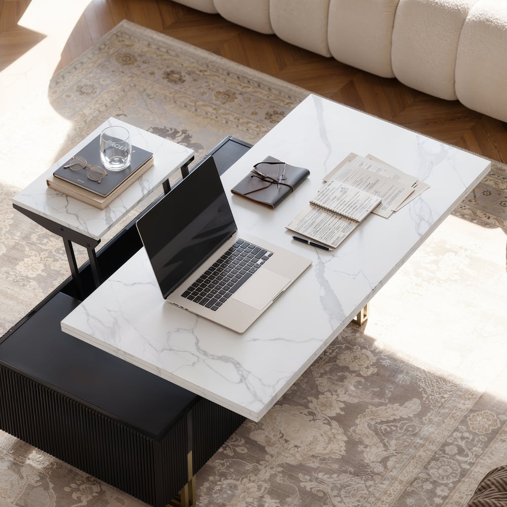 Grovyn 47" Fluted  Lift-Top Coffee Table with 2 Drawers window image