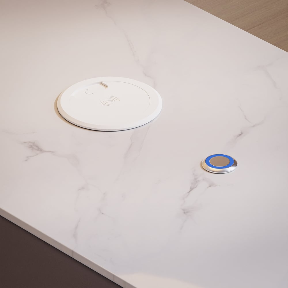 Narrow Humply Leather 3-Drawer Smart Nightstand with Sintered Stone Top window image