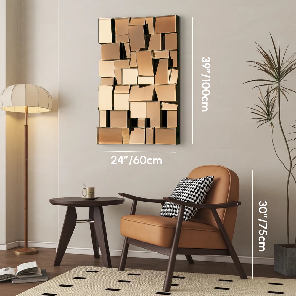 100cm Brown Glass Wall Mirror Geometric Decorative Mirror Vertical & Horizontal Mounting weights dimensions image