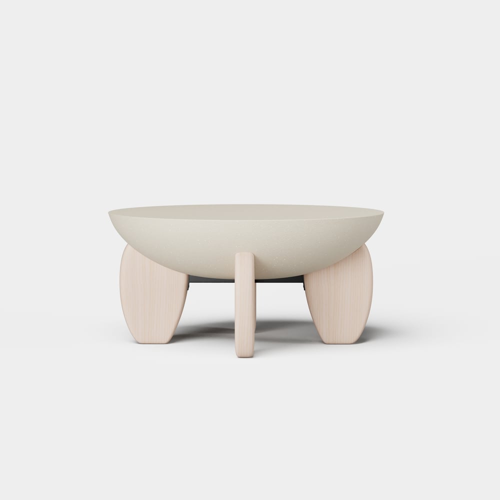 Curva Round Concrete Walnut Coffee Table with Wood Legs window image