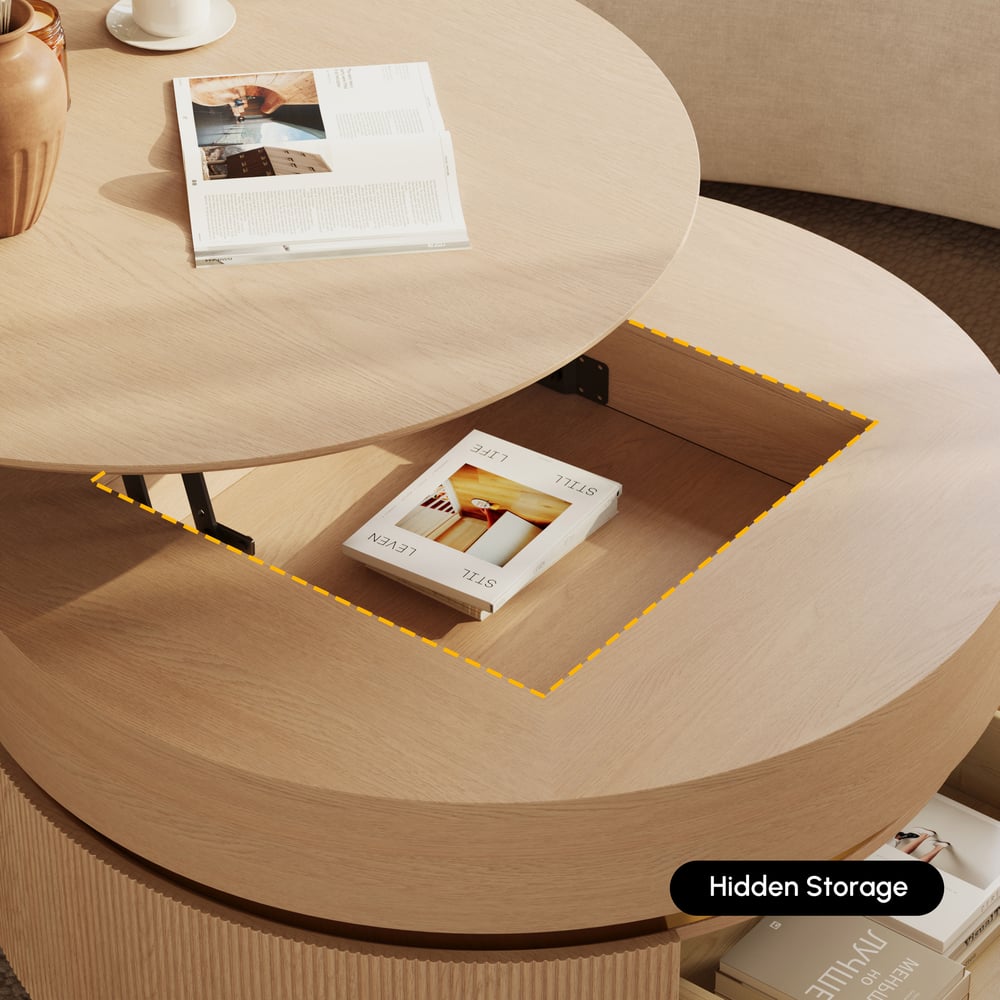 32" Fluted Lift-Top Round Coffee Table with 2 Drawers window image